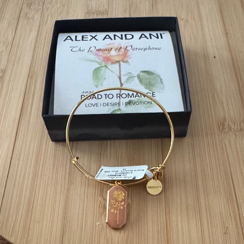 Alex and Ani Gold Bangle with Rose Charm